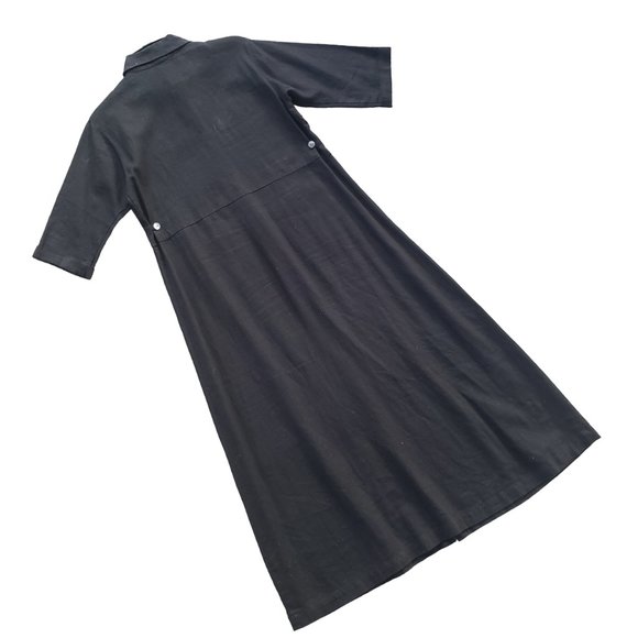 Long Black Linen Blend Dress Women's Petite Small - Picture 2 of 11